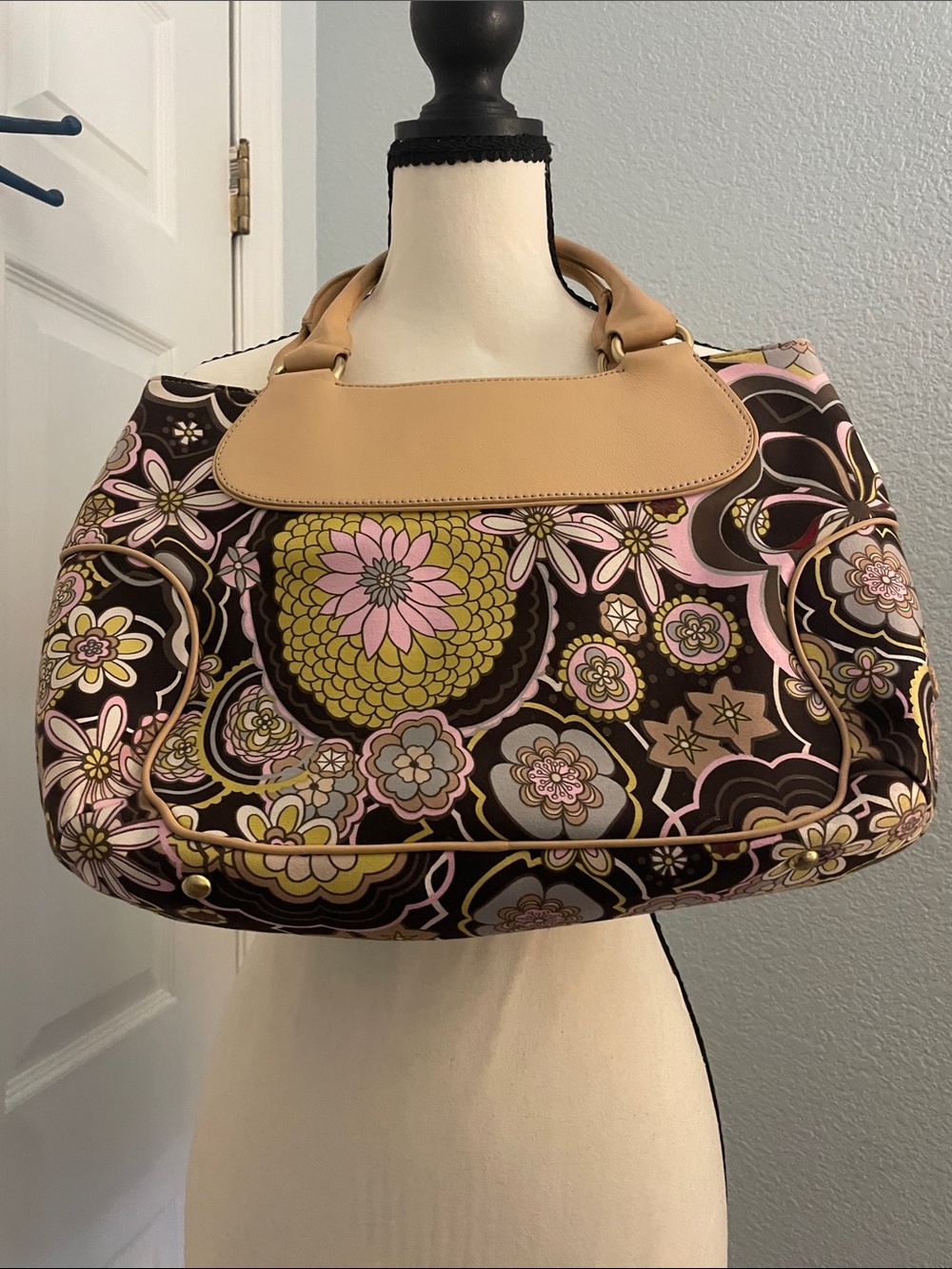 Cole Hasn Floral Pattern Bag with Beige Trim